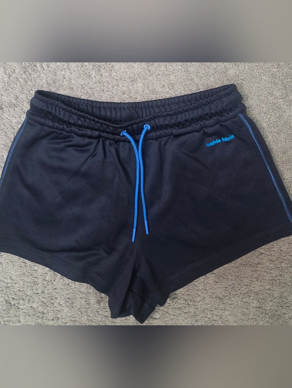 Calvin Klein Men's Black Athletic Shorts with Blue Drawstring